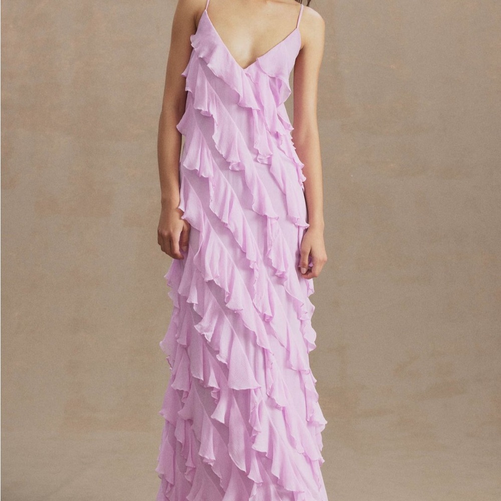BHLDN Bias Cut Lilac Ruffle Gown